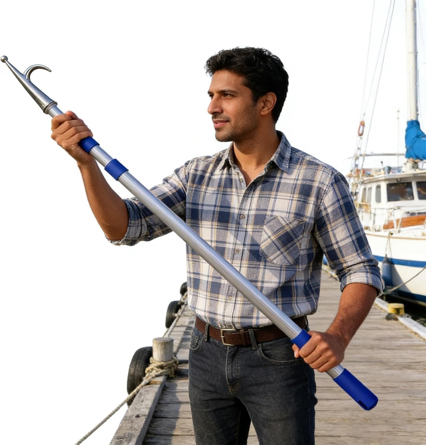 Mât télescopique de pêche et amarrage à poignée antidérapante en aluminium