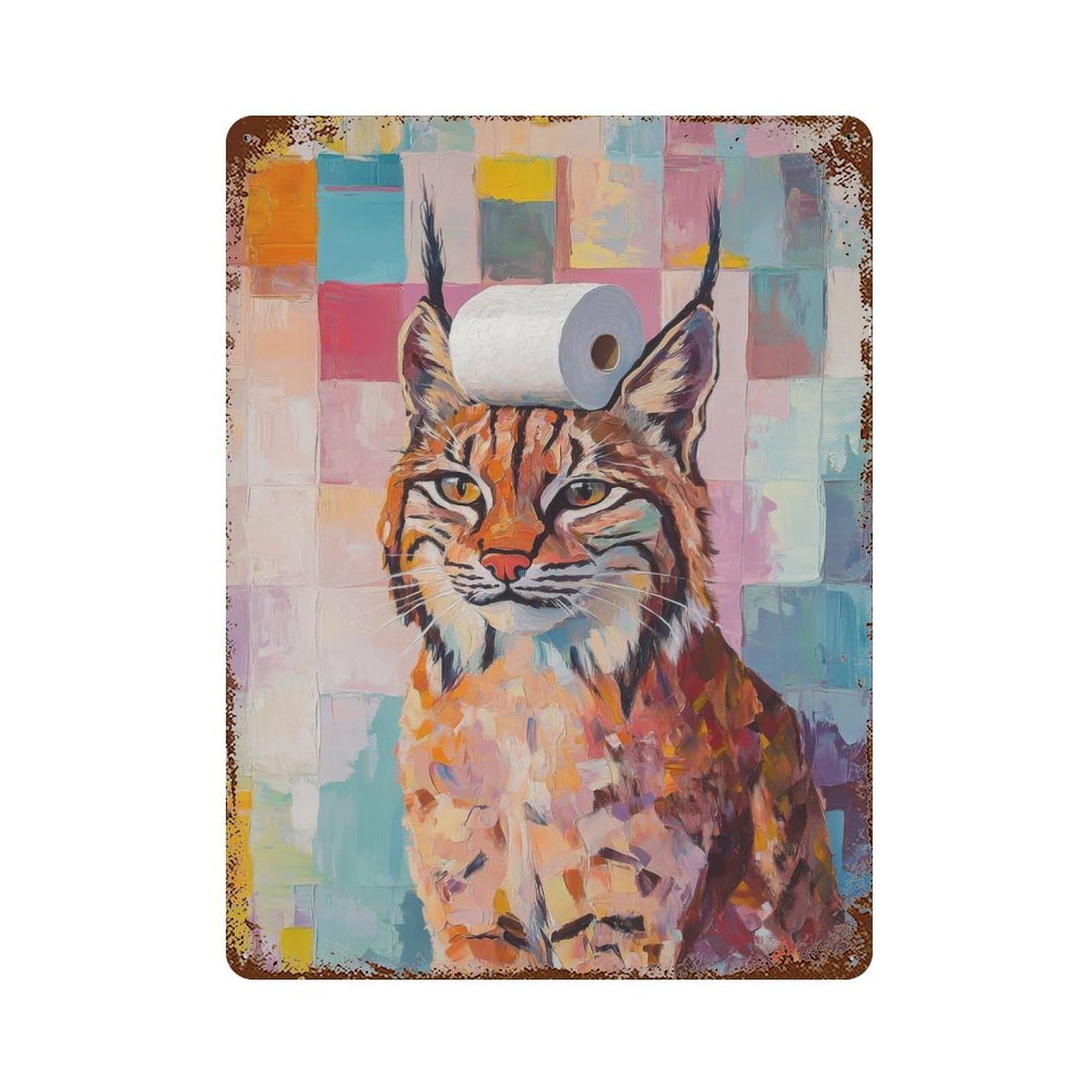 Lynx with Toilet Paper Vintage Rust Metal Sign 15.7"x11.8", Ideal for Basement, Hobby Room And Garage Decor