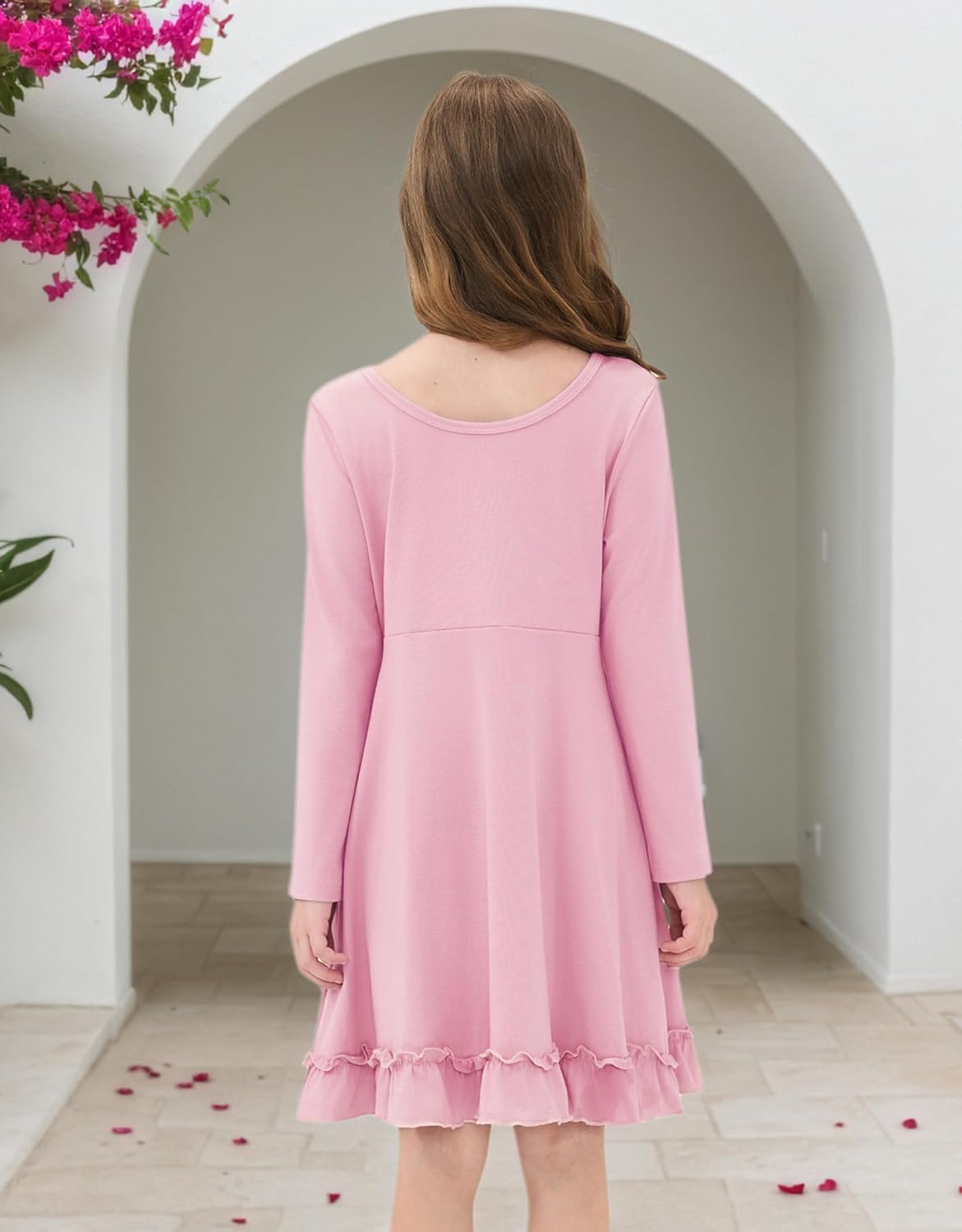 JiAmy Girls Dresses Fall Long Sleeve A Line Twirly Skater Ruffle Loose Casual Dress with Pocket - Image 7