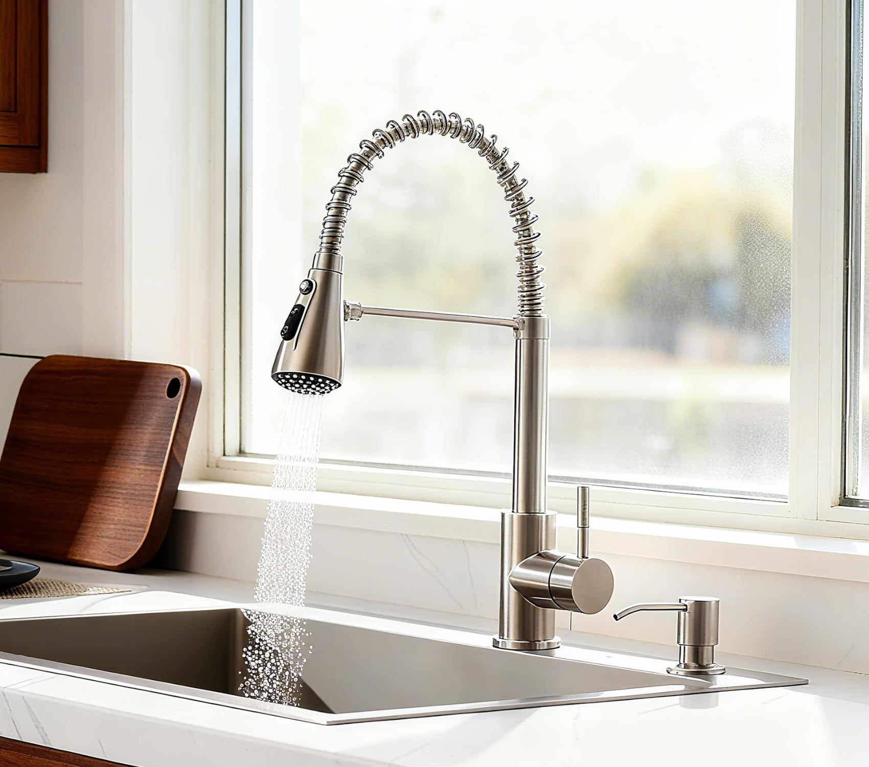Dispenser di sapone per lavello con 2 supporti per spugna, dispenser di sapone per lavello da cucina in acciaio inox con kit di tubo di prolunga da 99 cm, non c'è bisogno di ricarica, nichel