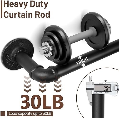 Miniatura 4 de Barras de cortina para ventanas de 66 a 120, barra de cortina industrial de 1 pulgada, barras de cortina negras envolventes, barra de cortina para