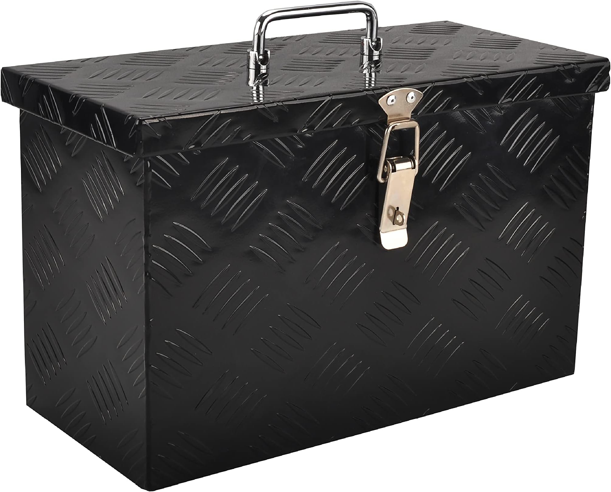 16'' Inch Aluminum Truck Bed Tool Box Black(16"X7.5"X10") | Truck Car Outdoor Trailer Pickup Underbody Toolbox,RV Storage OrganizerTrailer Storage W/Side Handle&Lock,5 Bar Tread