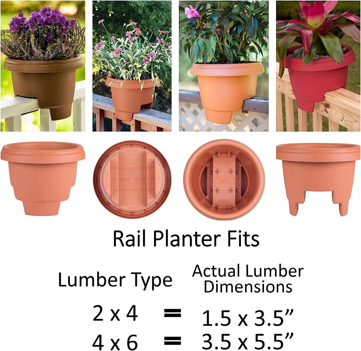 Bloem Deck Balcony Rail Planter (477121-1001), Terra Cotta, 12", Pack of 3