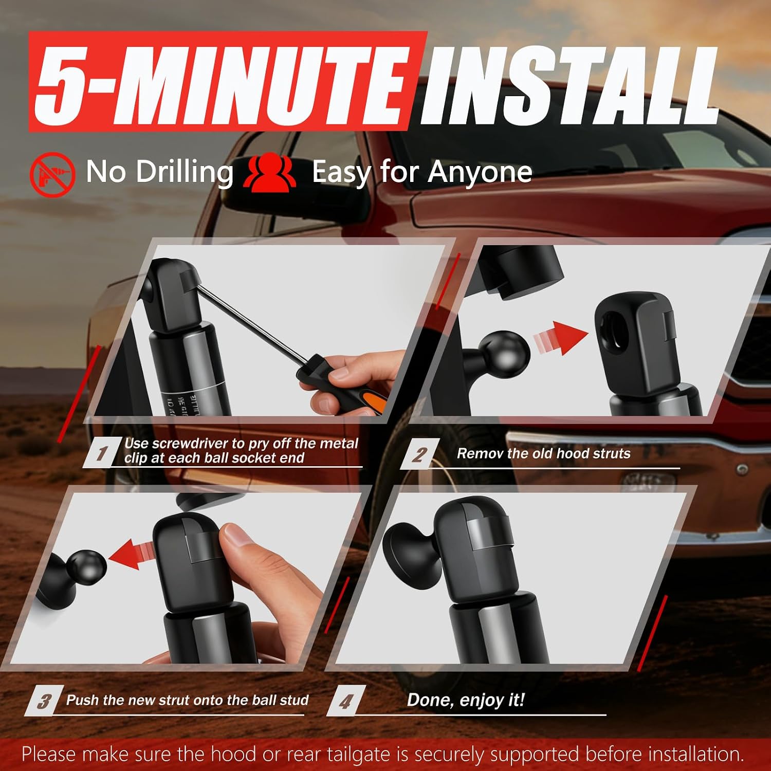 Vepagoo Front Hood Struts for Dodge Ram 1500 2009-2020, Ram 2500 2009-2018, Ram 3500 Cab & Chassis 2011-2016, Bonnet Lift Support of OEM PM3420, SG314074, 2 Pcs