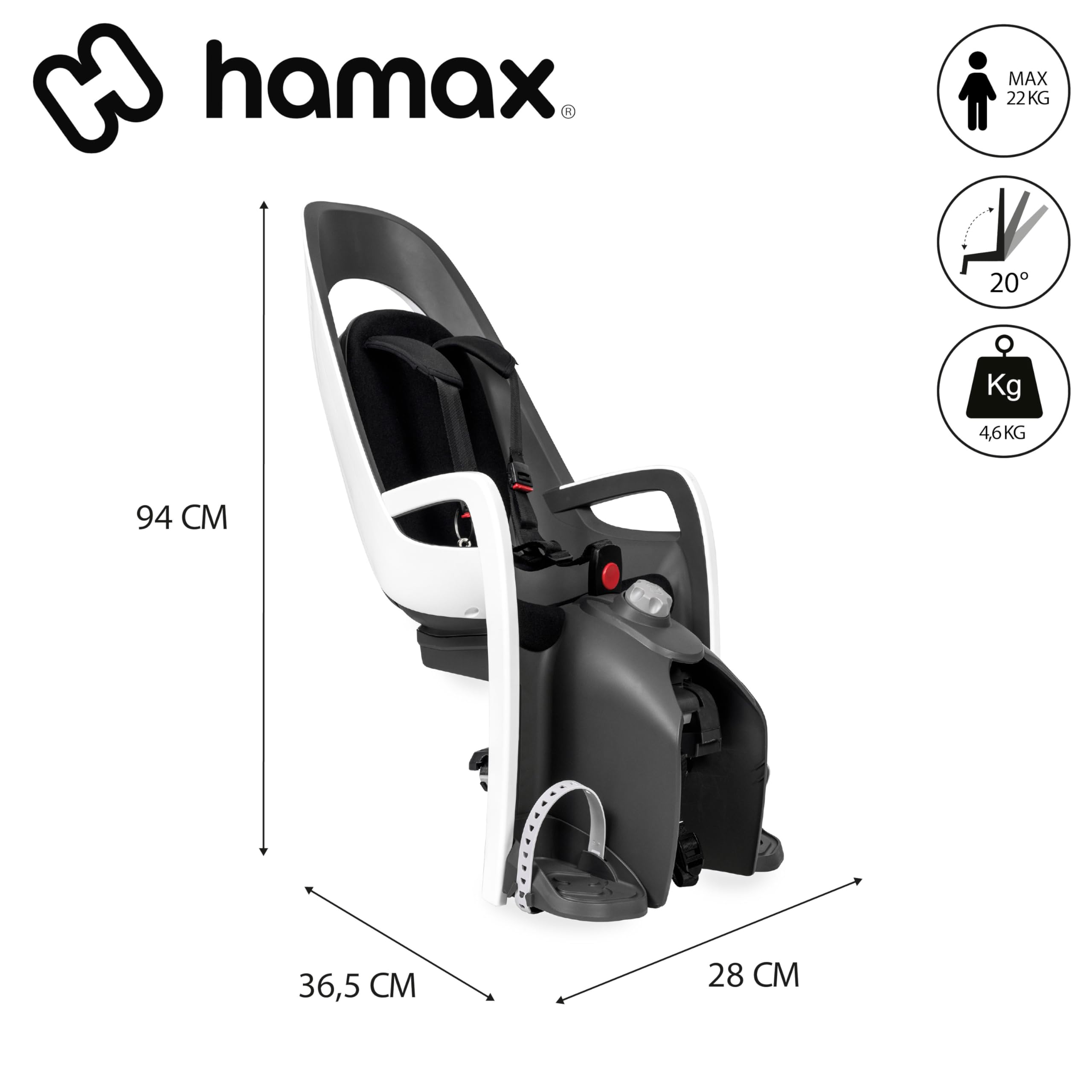 Hamax Caress Fahrradkindersitz � Hochwertiger Kindersitz mit Verstellbarer R�ckenlehne, 20� Neigung & STO�d�mpfung (ab 9 Monate � Einhandbedienung, sicher & komfortabel)