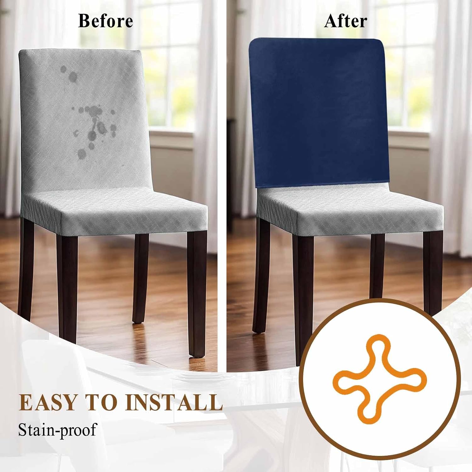Navy Blue Chair Back Covers for Dining Chairs, Modern Abstract Back Chair Covers Set of 4, Washable Removable Minimalist Pure Soild Color Art Kitchen Chair Slipcover Protector for Holiday Party Decor
