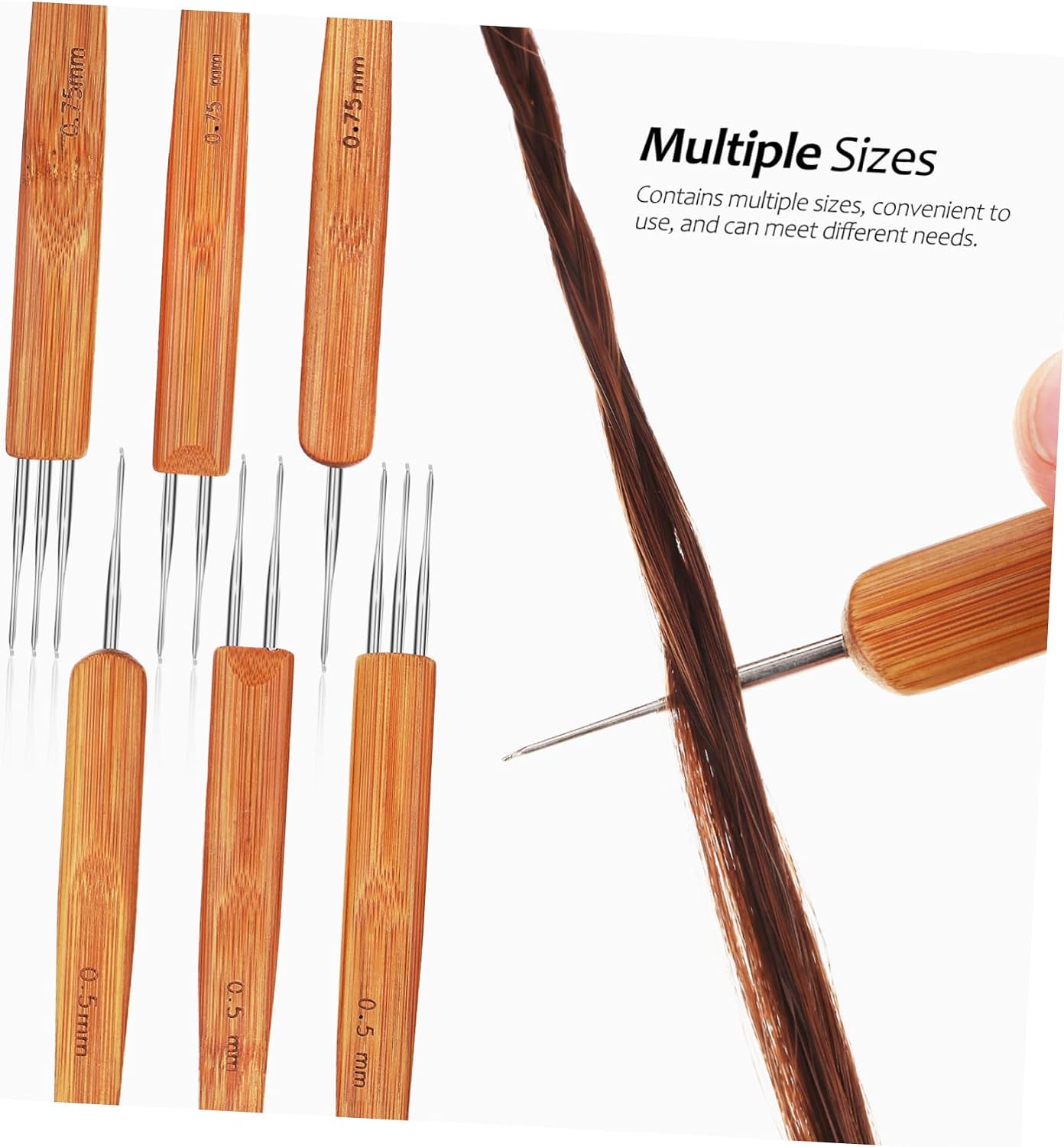 Dreadlocks Crochet Hooks for Hair, 2 Sets 0.5mm and 0.75mm Wooden