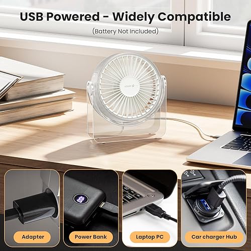 Miniatura 7 de WSKEN Ventilador de escritorio pequeño USB, diseño estético, mini pero potente, portátil, ultra silencioso, ventilador personal de escritorio de 3
