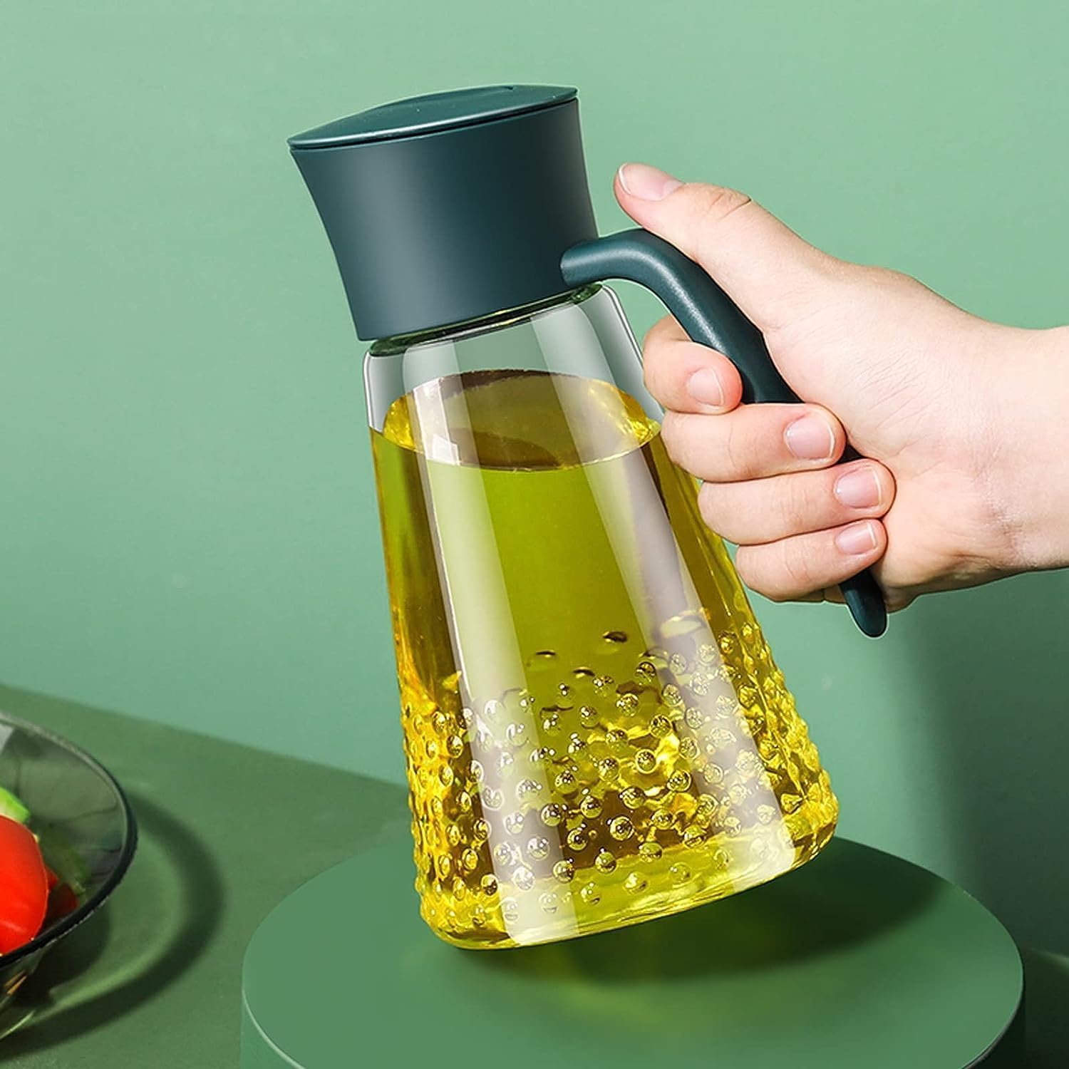 Oil dispenser for kitchen, Oil Dispenser High-grade Glass Oil Dispenser Bottle with Handle Large Capacity Automatic Opening and Closing Oil Bottle Household (Color : Black) (Color ( C ( Color : Groen