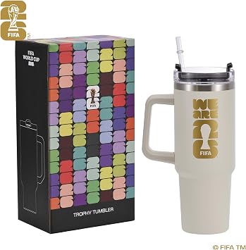 Official FIFA World Cup 2026 Edition - 30oz Insulated Double Tumbler W/Handle & Straw - Premium Stainless Steel- Handwash Only - Keep Beverages Hot 12 hr/Cold 24 hr - White