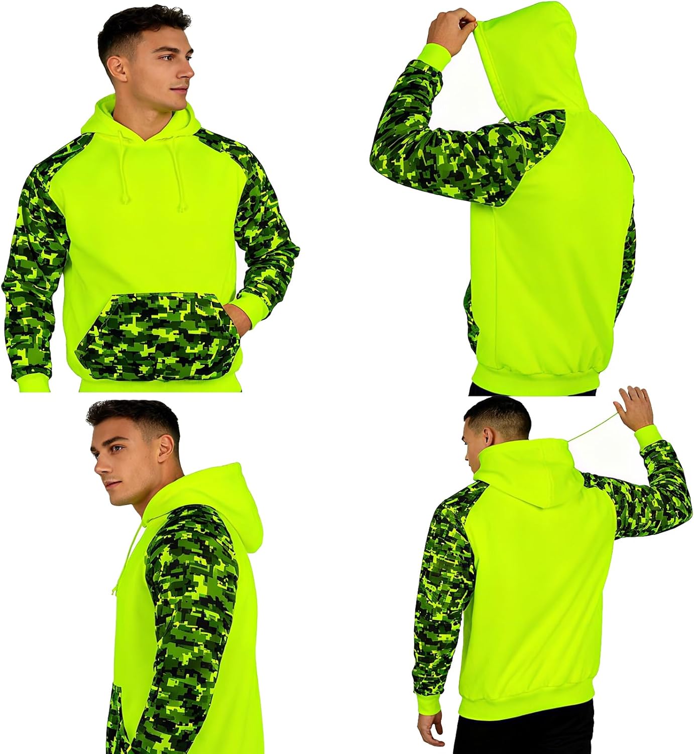 High Visibility Fleece Hoodie for Men Hi Vis Sweatshirt Construction Work Pullover Jakcet with Camo Sleeves - Image 4