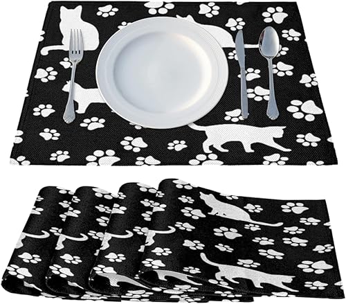 Miniatura 2 de Cute Cart Dog Paw Print Placemats for Dining Table Animal Cloth Placemats Set of 6 Heat Resistant Washable Table Place Mats 12 x 18 Inch