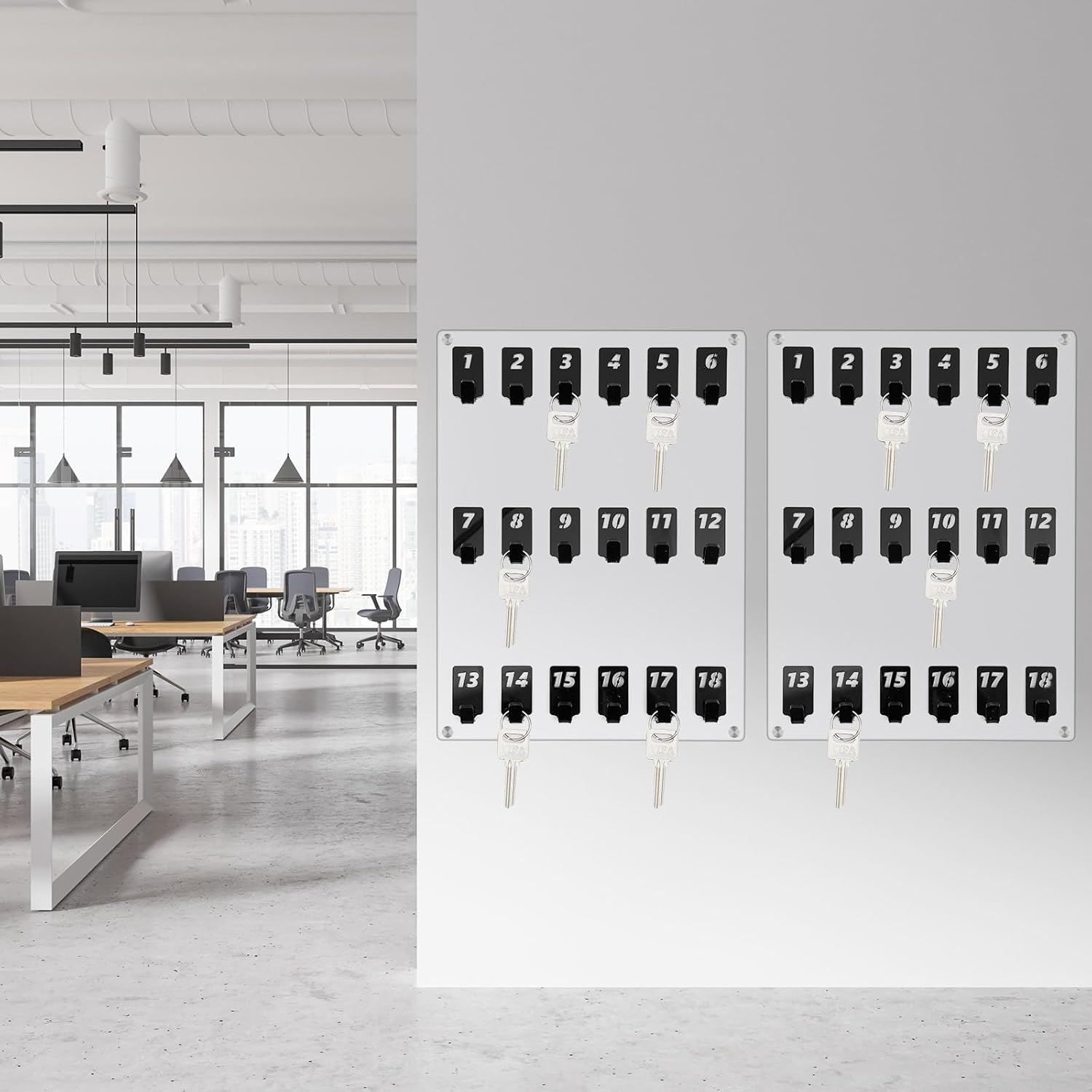 Beeveer Acrylic Key Board with 18 No. Hooks Wall Mount Key Rack Holder Hanger Storage Collection for School, Garage, Car Dealer, Office, Hotel, Real Estate(Transparent)