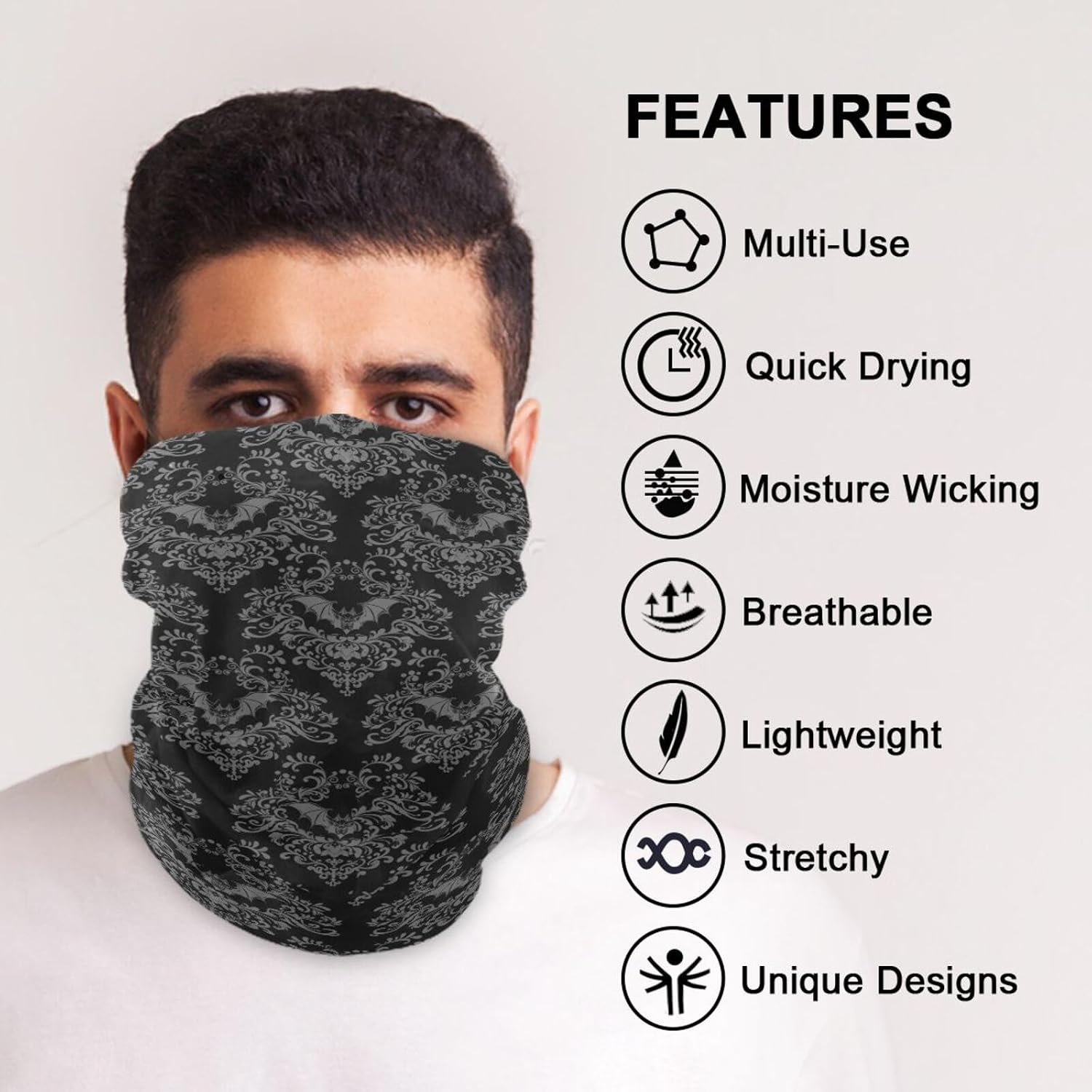 Fashion Bandanas Headwear Seamless Neck Gaiter Headwrap Balaclava (Goth Bat)