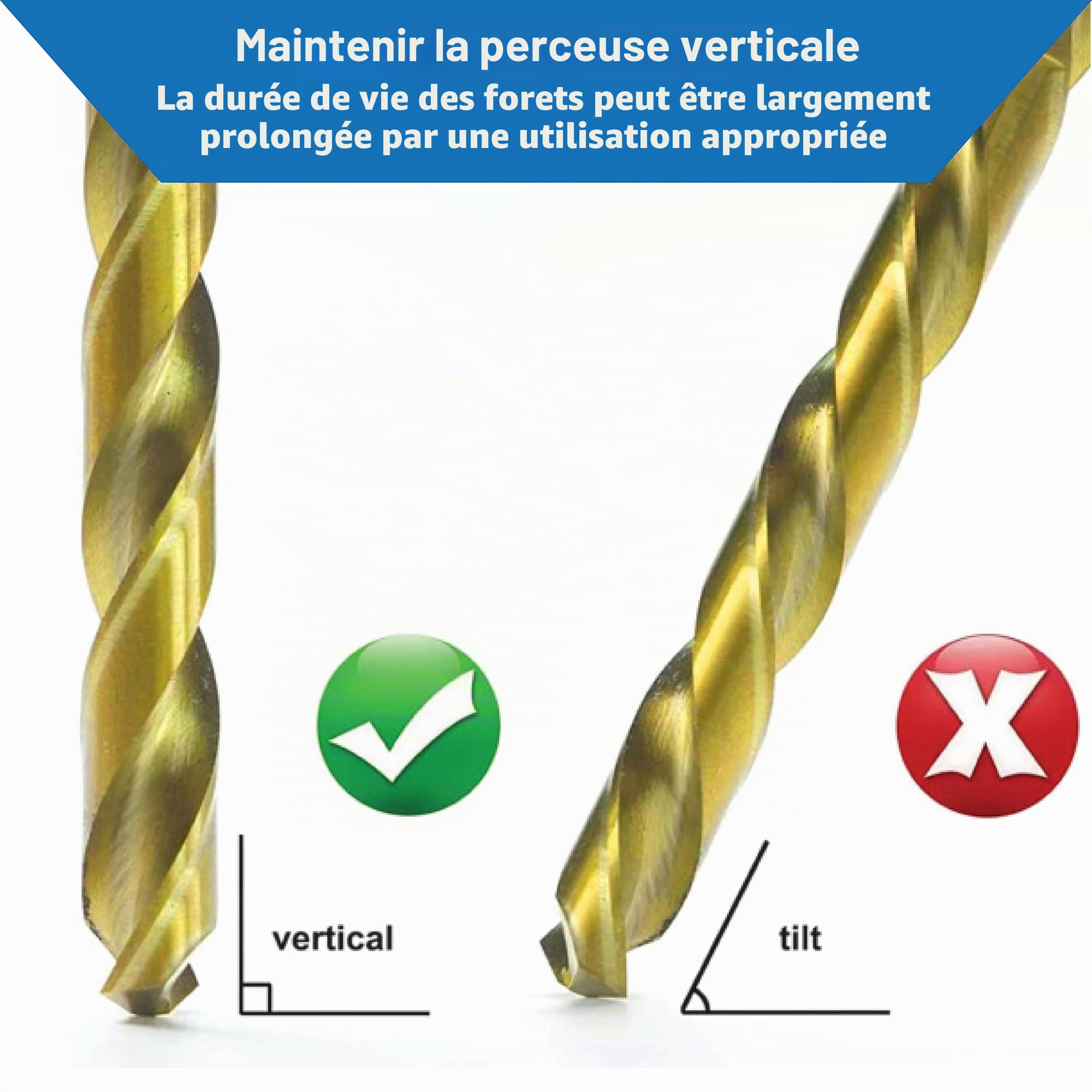 TJR® Lot de 19 forets hélicoïdaux HSS TiN avec étapes de 1 à 10 mm et 0,5 mm - Forets métalliques à centrage automatique DIN 338 Type N 118° - Pour acier inoxydable, acier, aluminium avec