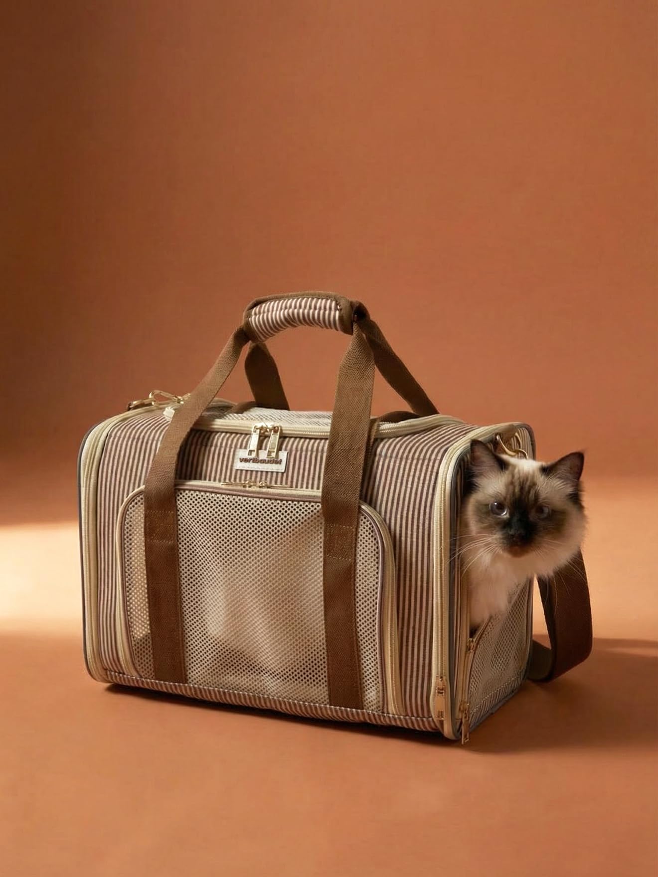 VERTBAUDET Sac à Dos Transport Animal rayé Beige TU