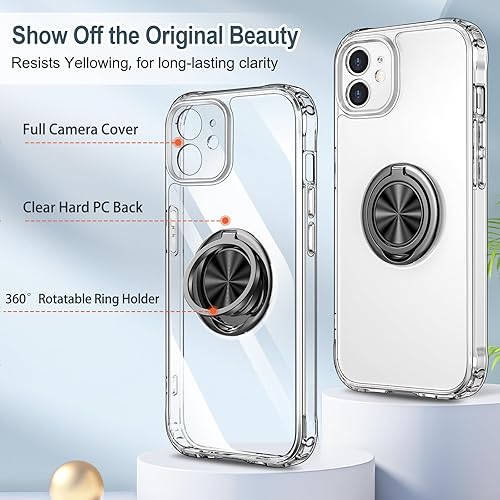 Miniatura 3 de Hython Funda transparente para iPhone 11 con soporte de anillo soporte de anillo giratorio de 360 con soporte magnético Soporte para automóvil Funda