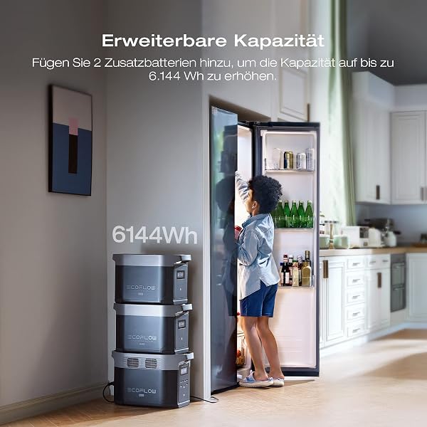 EcoFlow DELTA 2 Max tragbare Powerstation 2048Wh, erweiterbar 2-6 kWh, LFP-Batterie mit 3000 Zyklen, 80% Ladung <1 Std, 3000W Max Ausgangsleistung, Solargenerator für Zuhause, Camping, Wohnmobil - 2