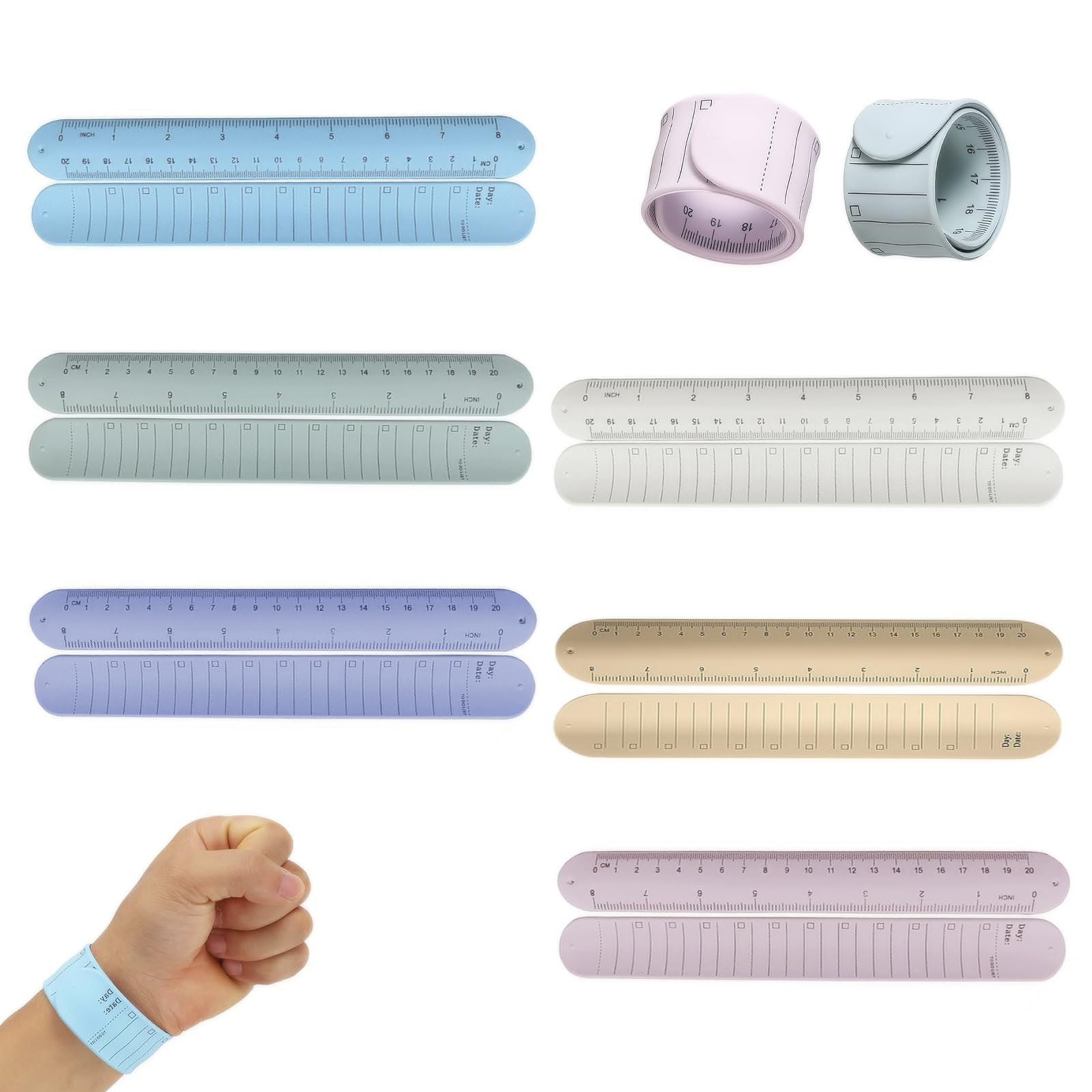 Lirynox Wrist Notepad, 6 Pcs 24 × 3 cm Silicone Reusable Notes Memo Wristband With Measure Ruler, Erasable Wearable to Do List Reminder Bracelet for Work Daily Planner Task