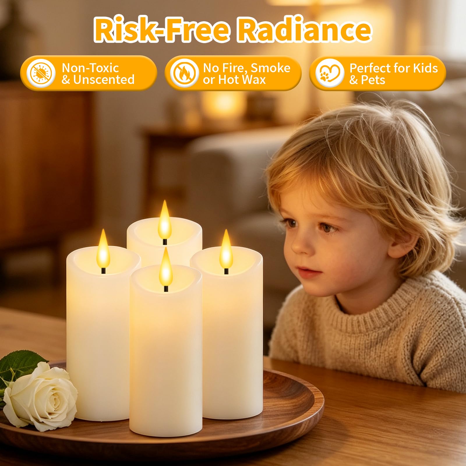 Wiederaufladbare flammenlose Kerzen mit Fernbedienung und Timer, 3er-Pack (D 3'‚ × H 4‘'5'‚6‘') – flackernde LED-Stumpenkerzen mit USB-C-Anschluss, mit echtem Wachs überzogen