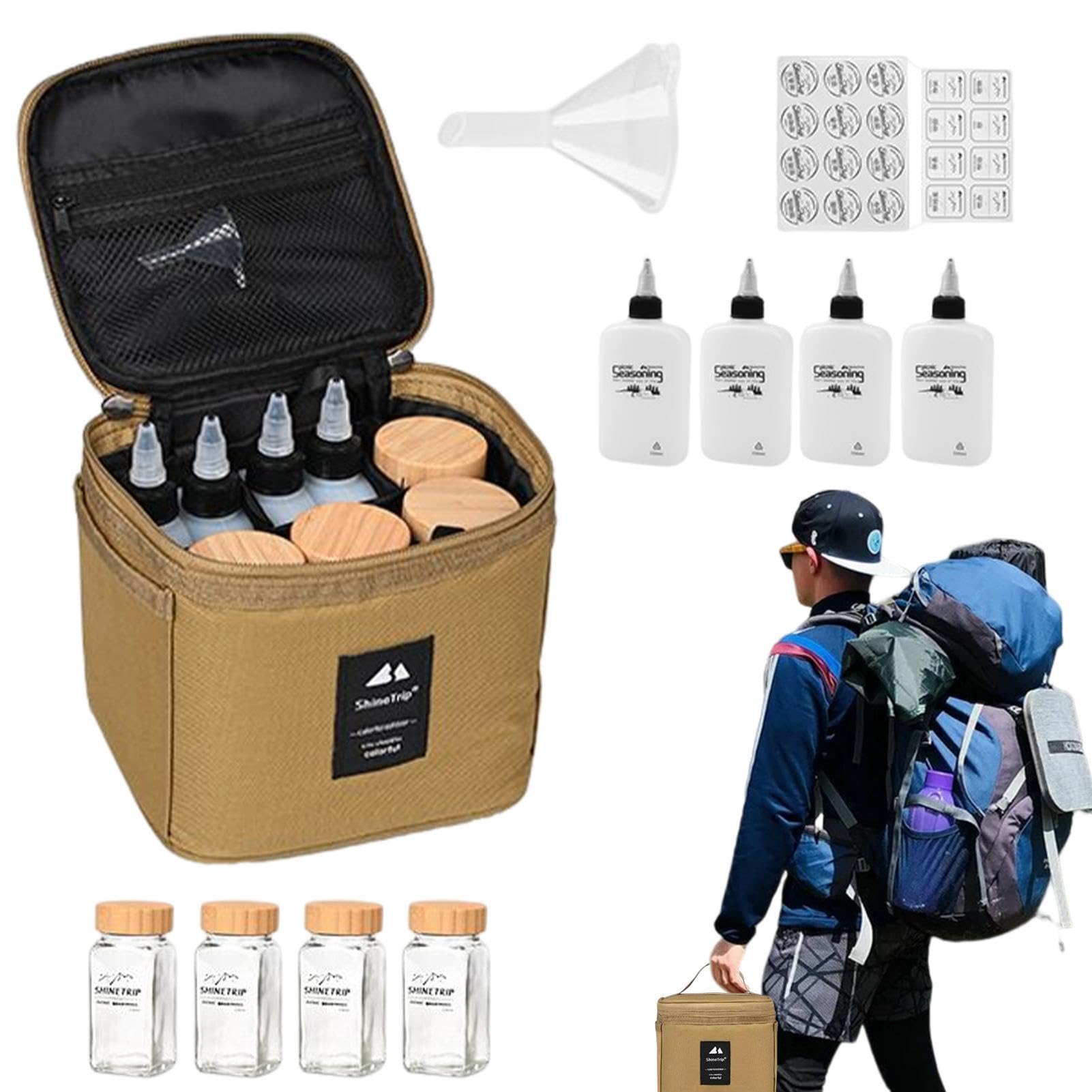 Organizer per spezie da campeggio – per spezie con 8 bottiglie | vuote – Portaspezie con bottiglia per spezie, per campeggio, escursionismo, barbecue