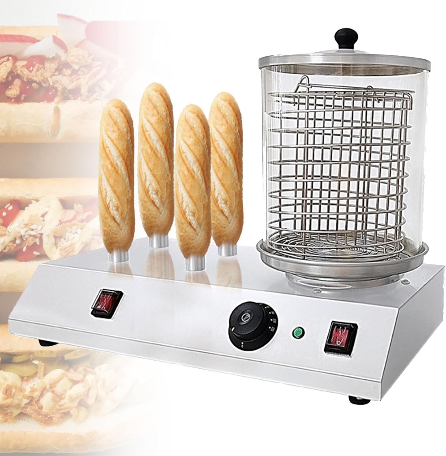 Hot Dog Steamer, Commercial Sausage Grill, Electric Stainless Steel Bread Heating, Countertop Food Heating,3