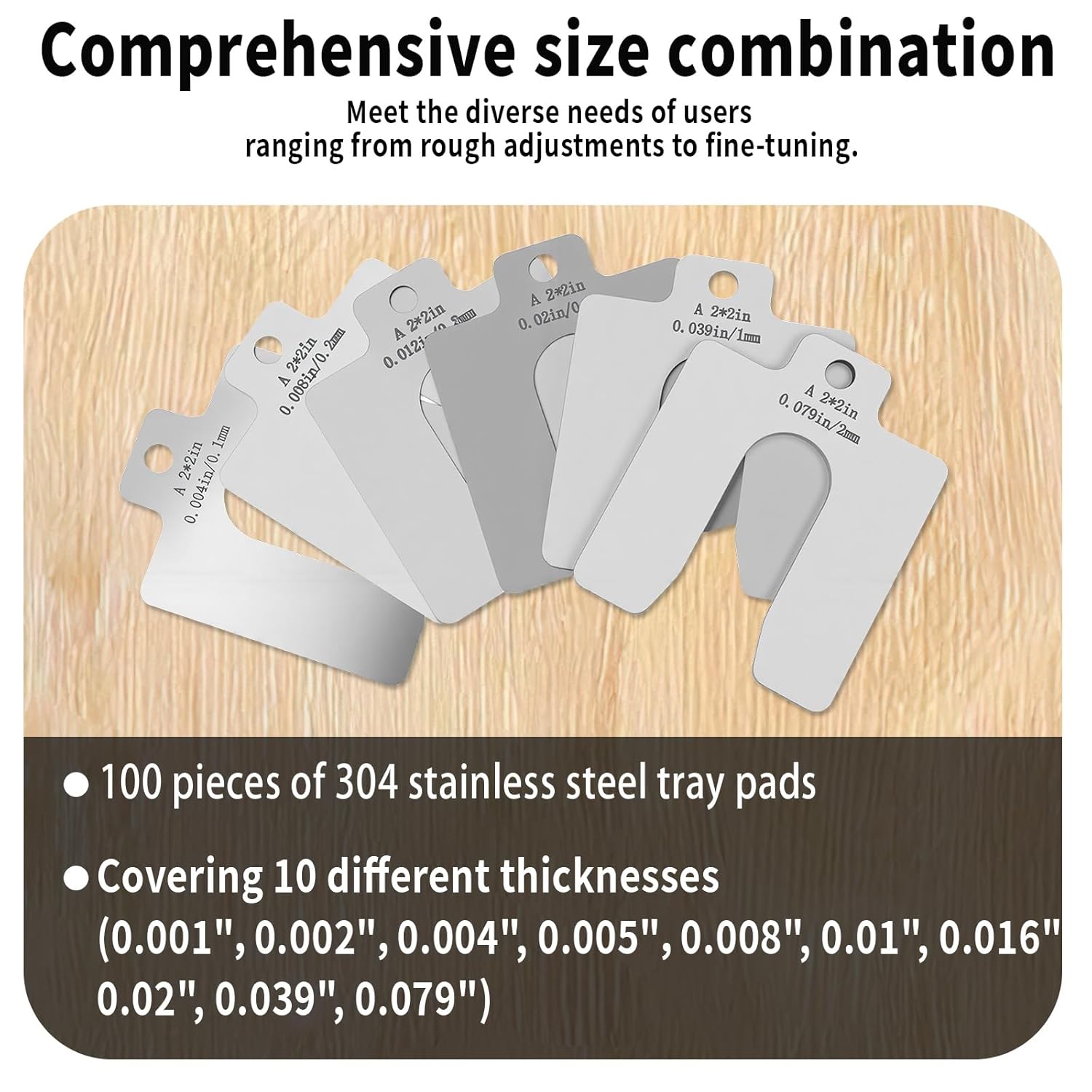 Stainless Steel Shim Kit - 100 Pcs, 2"x2" Slotted Metal Shims for Leveling, Motor & Door Alignment, Machine Adjustment - Industrial Assortment with Storage Box for Machinists, Repair & Shop Use