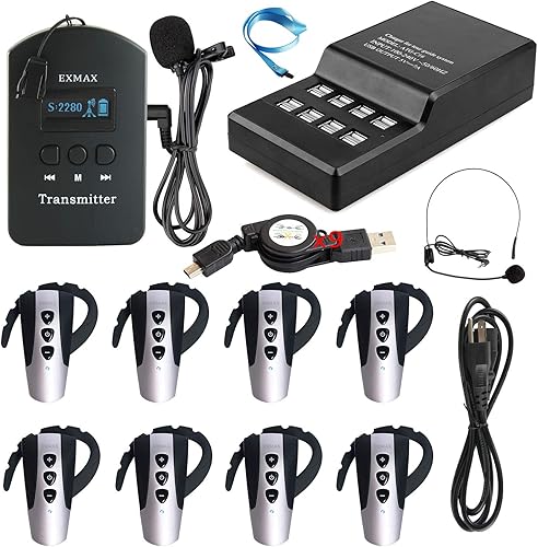 EXMAX EXD-6824 2.4G Receptor manos libres Sistema de traducción de transmisión de voz inalámbrico con ID de canal 9999 Ideal para iglesia, bodas,