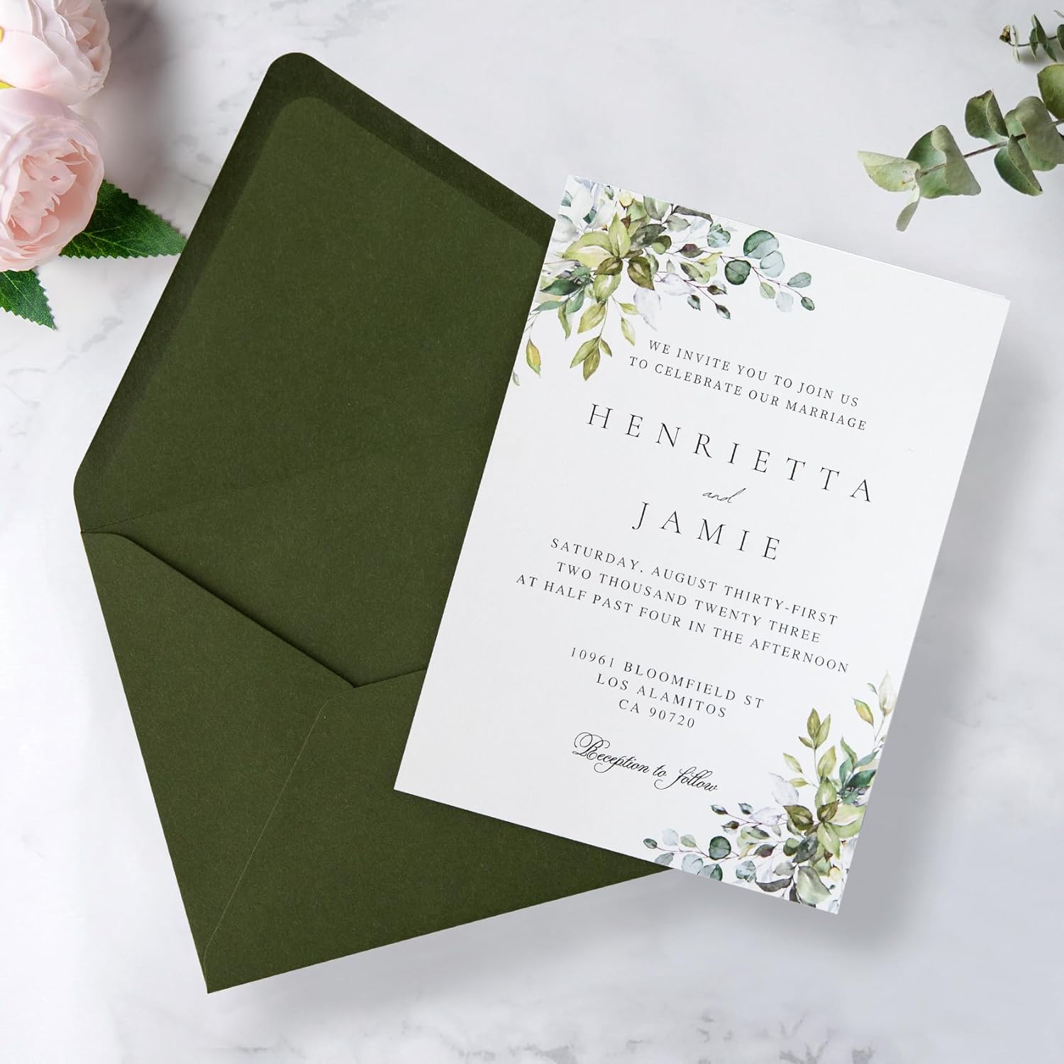 PONATIA 50PCS A7 Euro Flap Envelopes, 5.25 x 7.25'' Envelope for 5x7'' Weddings Invitation Cards, Christmas Gift Cards, Acrylic Invitations, Photos (Olive Green (No Liner))