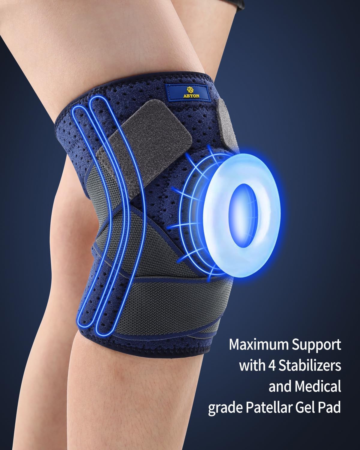 ABYON Ginocchiera Ortopedica, Regolabile Tutore Ginocchio con Stabilizzatori Laterali Rotulea Supporto Sportiva per Uomo e Donne Legamenti Rotula Menisco Artrite (L/XL)