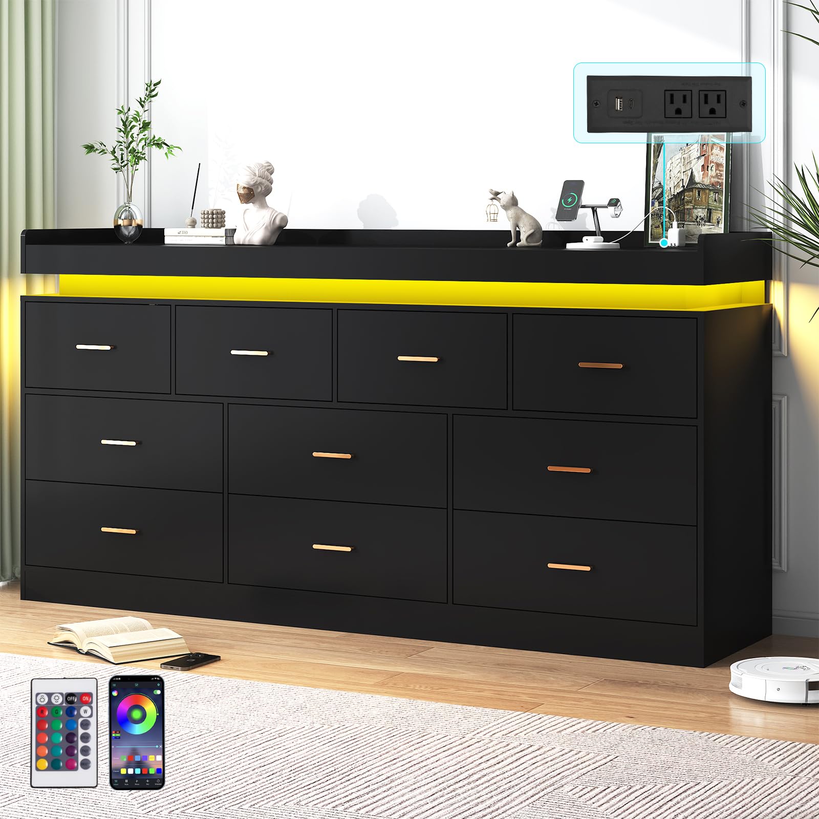 jiteentarou 10 Drawer Dresser with Charging Station