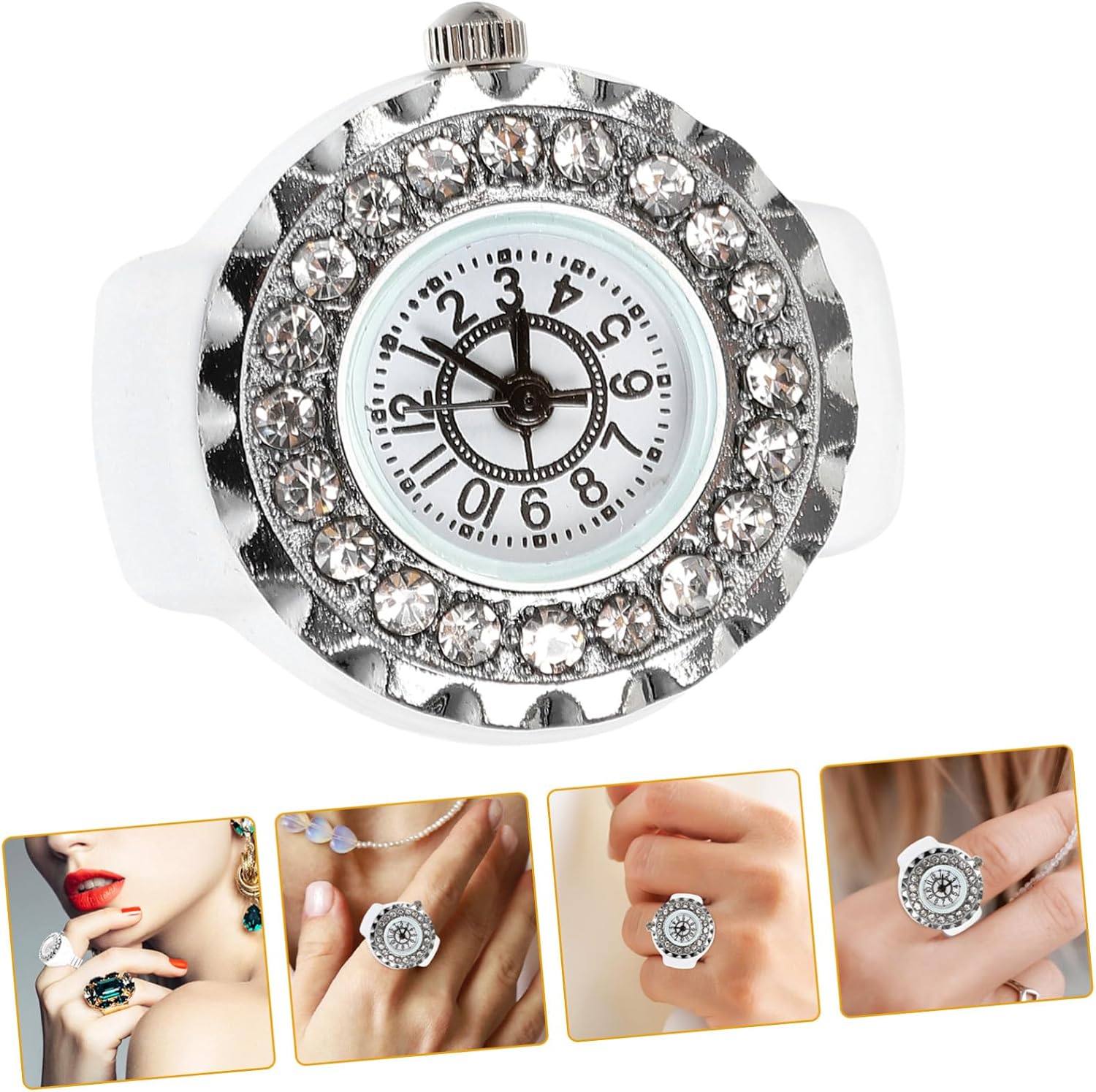 Elegant Girl Finger Watch Ring Decor with Shiny Zirconia Unique Design for Timely Style and Fashion Accessory for Women