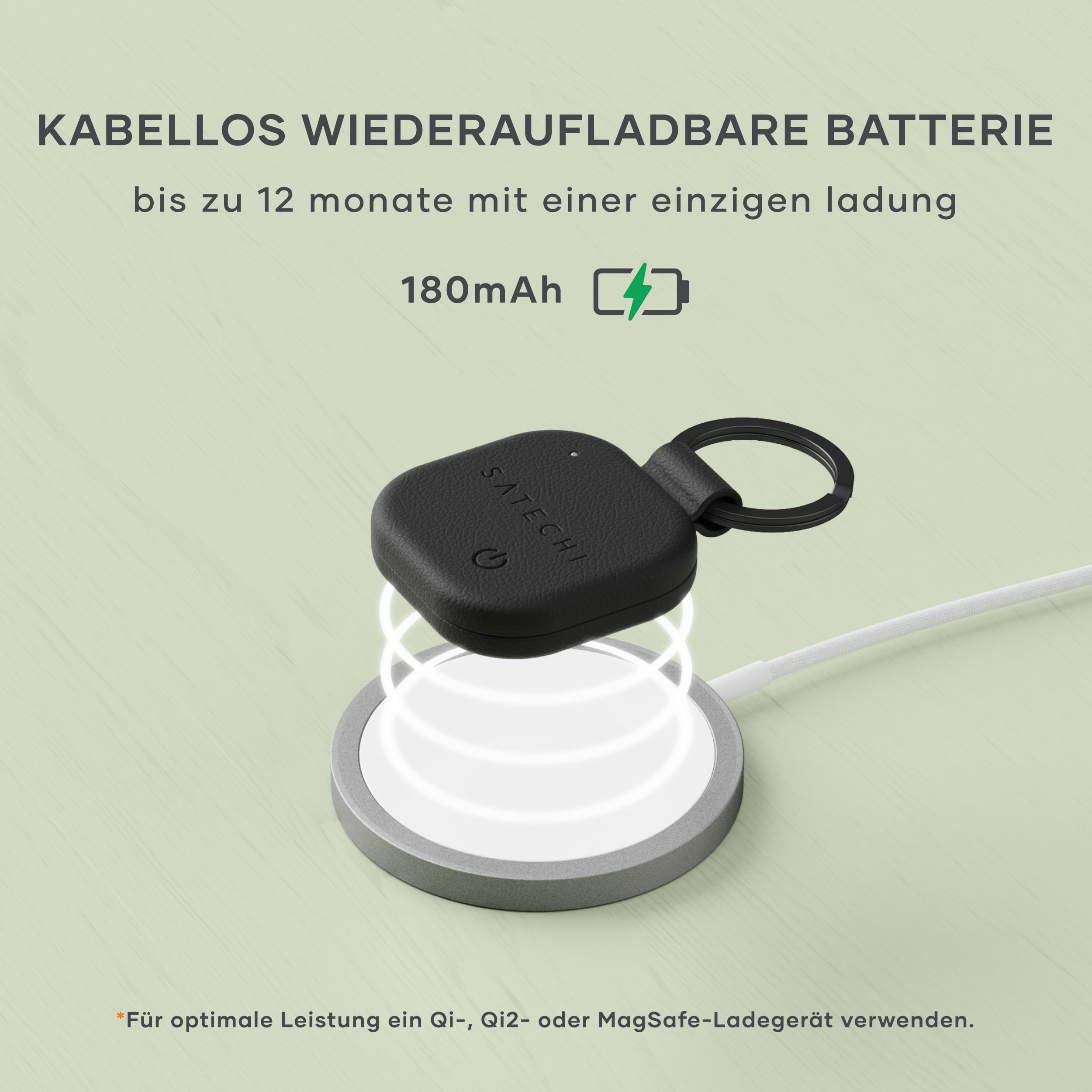 SATECHI FindAll Schlüsselanhänger mit Find My, Tracker, Ortung, Standortverfolgung, kabellos aufladbar, Trennungsalarm, lauter Signalton, kompatibel mit iPhone, iPad, Mac – Schwarz