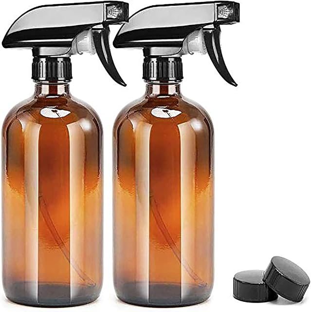 UMISKAM 2 Pcs Empty Glass Spray Bottles Refillable Container for Essential Oils,Cleaning- Durable Trigger Sprayer with Mist Stream Settings (2 * 500ML, Amber)