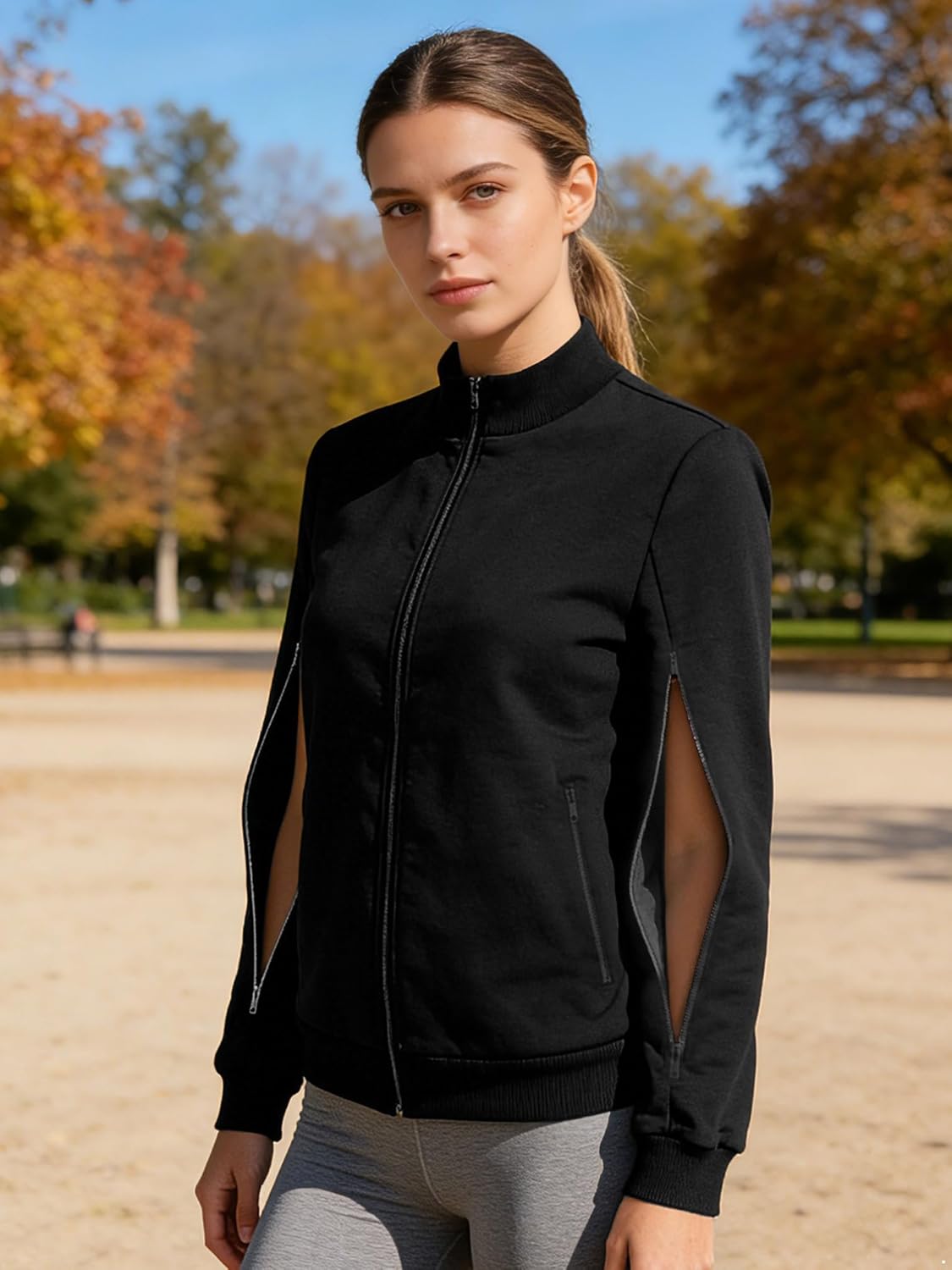 YiZYiF Zipper Recovery Sweatshirts for Womens Zip-up Adaptive Hemodialysis Adaptive Jacket with Pockets