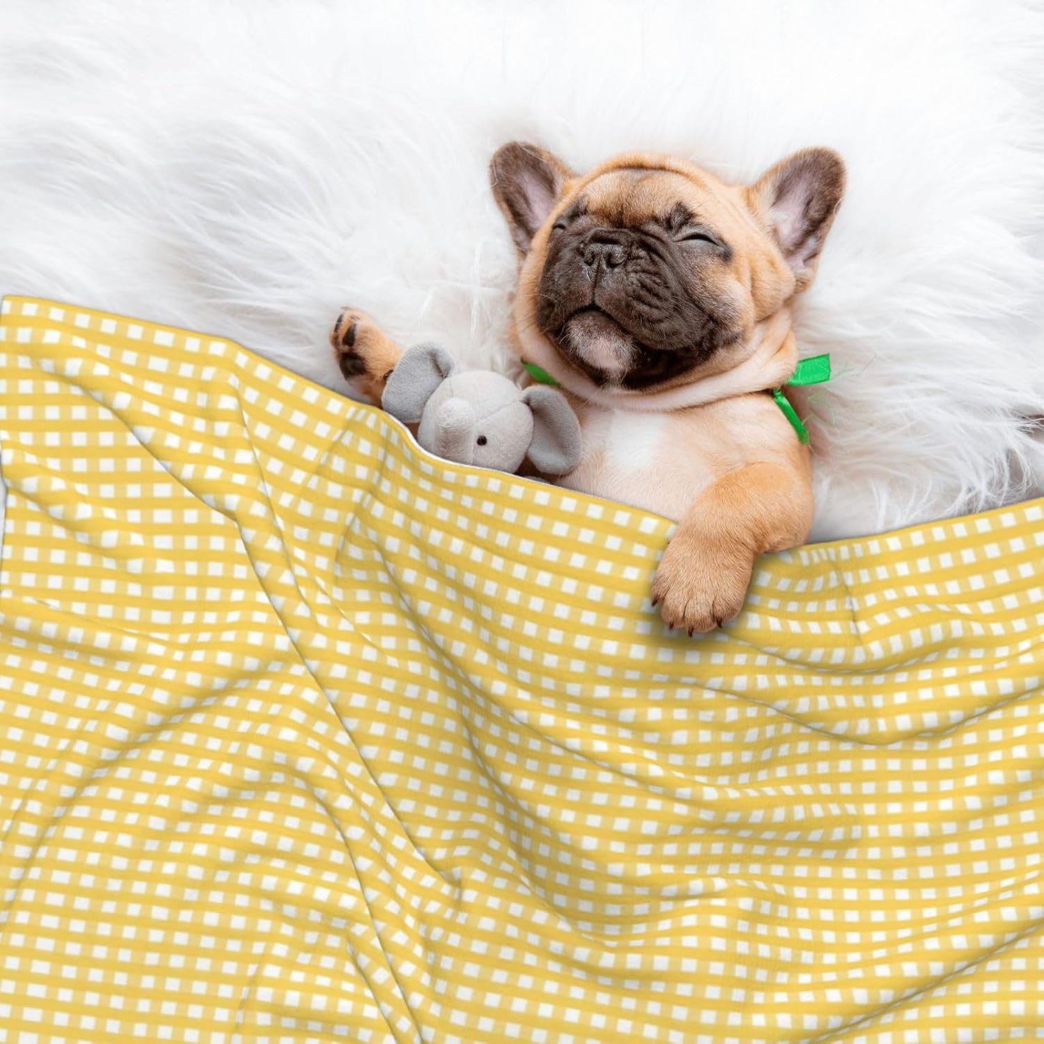 review Yellow Gingham Waterproof Dog Blanket - Soft Plush Throw Protects Bed, Couch, Or Car from Spills,Scratching, Or Pet Fur - Small
