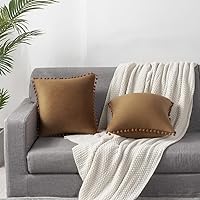 Vista 43 de 2 fundas para cojín decorativo de terciopelo con pompones