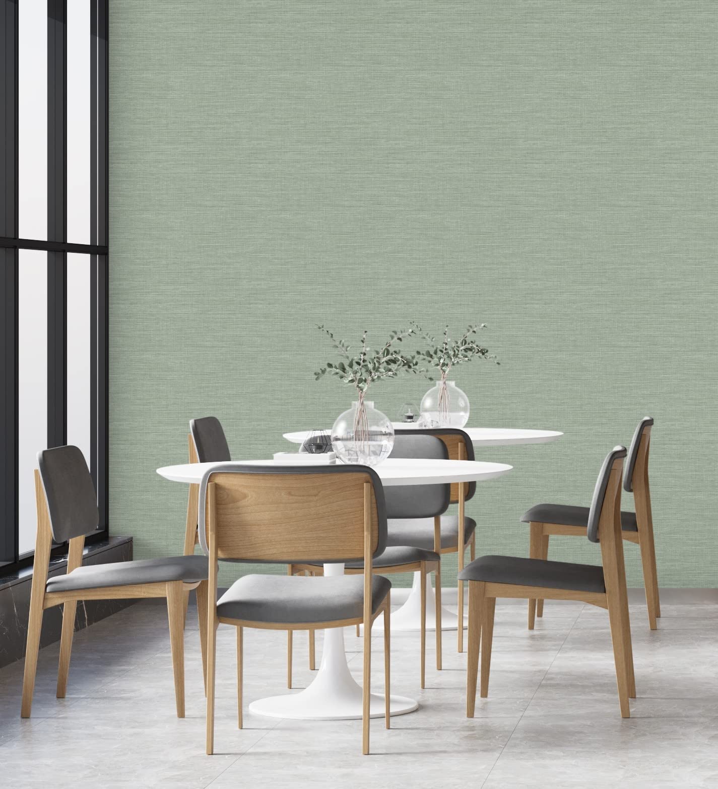 GAULAN 681992 - Papel pintado liso de fibras vegetales en tonos verdes efecto nacarado para pared salón dormitorio pasillo comedor - Rollo de 10 m x 0,52 m