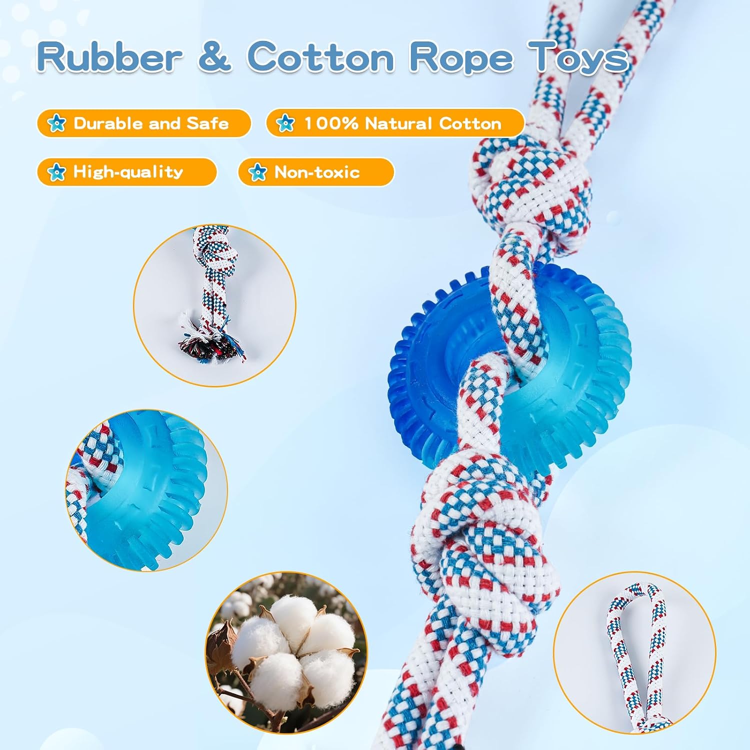 Dog Chew Toys for Aggressive Chewers, Multiple Textures & Rope, ndestructible Tough Durable Interactive Dog Toys, Puppy Chew Toys for Teething，Blue Small Circle image 3