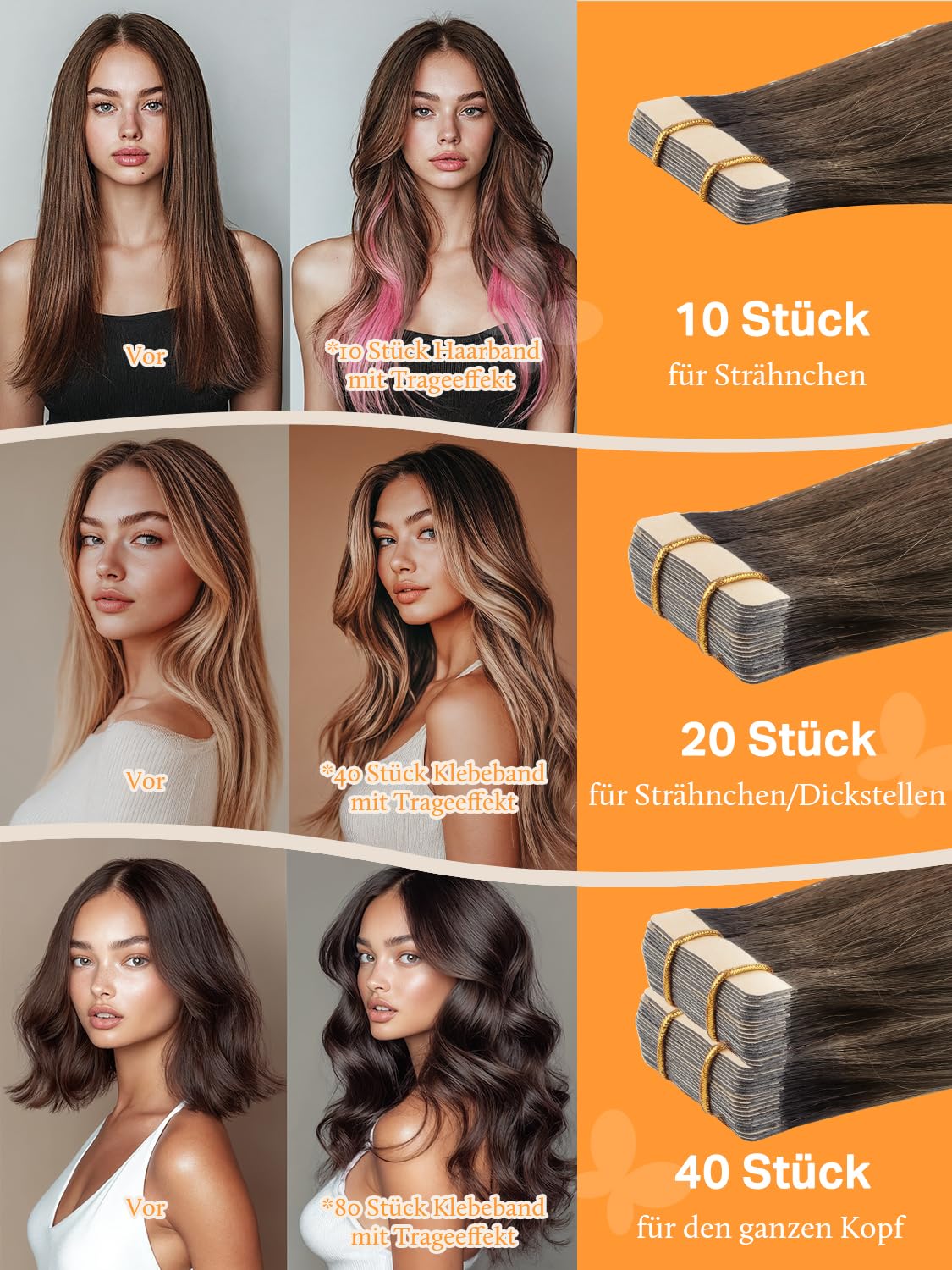 DOORES Tape Extensions Echthaar Echtes Remy Voll Tape In Extension #4/26/4