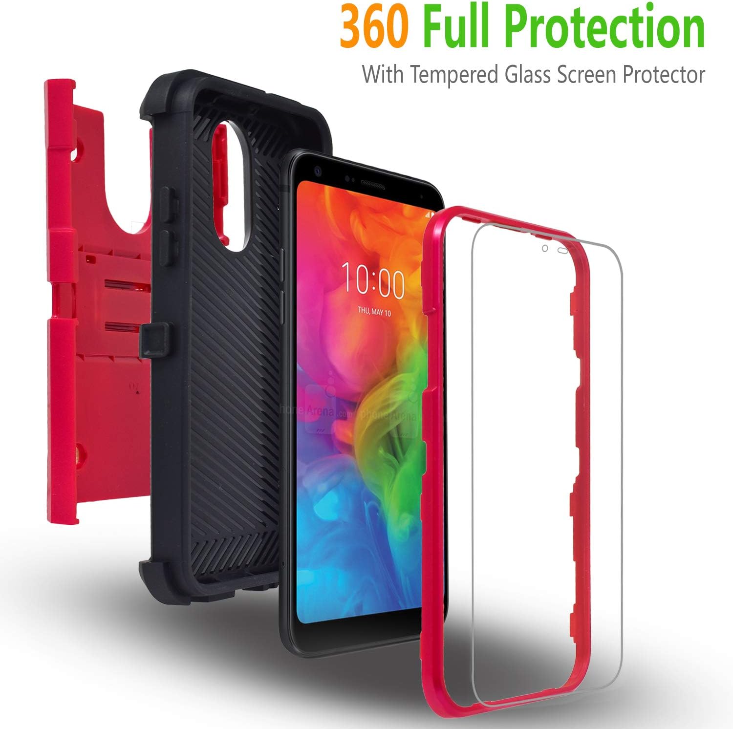 LG K20 Plus Case, LG K20 V Case, LG V5 Case, LG K10 2017 Case, Starshop [Armor Holster] Dual Layers Kickstand Case with [Premium HD Screen Protector Included] and Locking Belt Clip (Holster Red)