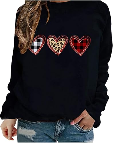 Lainuyoah Camisetas de manga larga de San Valentín para mujer, camiseta con estampado de corazón de amor, camisetas de moda 2024, lindas sudaderas
