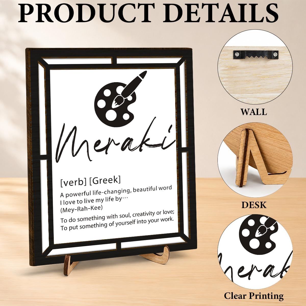 BIQRP Meraki Definition Palette Brush Greek WordWooden Wall Art Decor Sign image 3