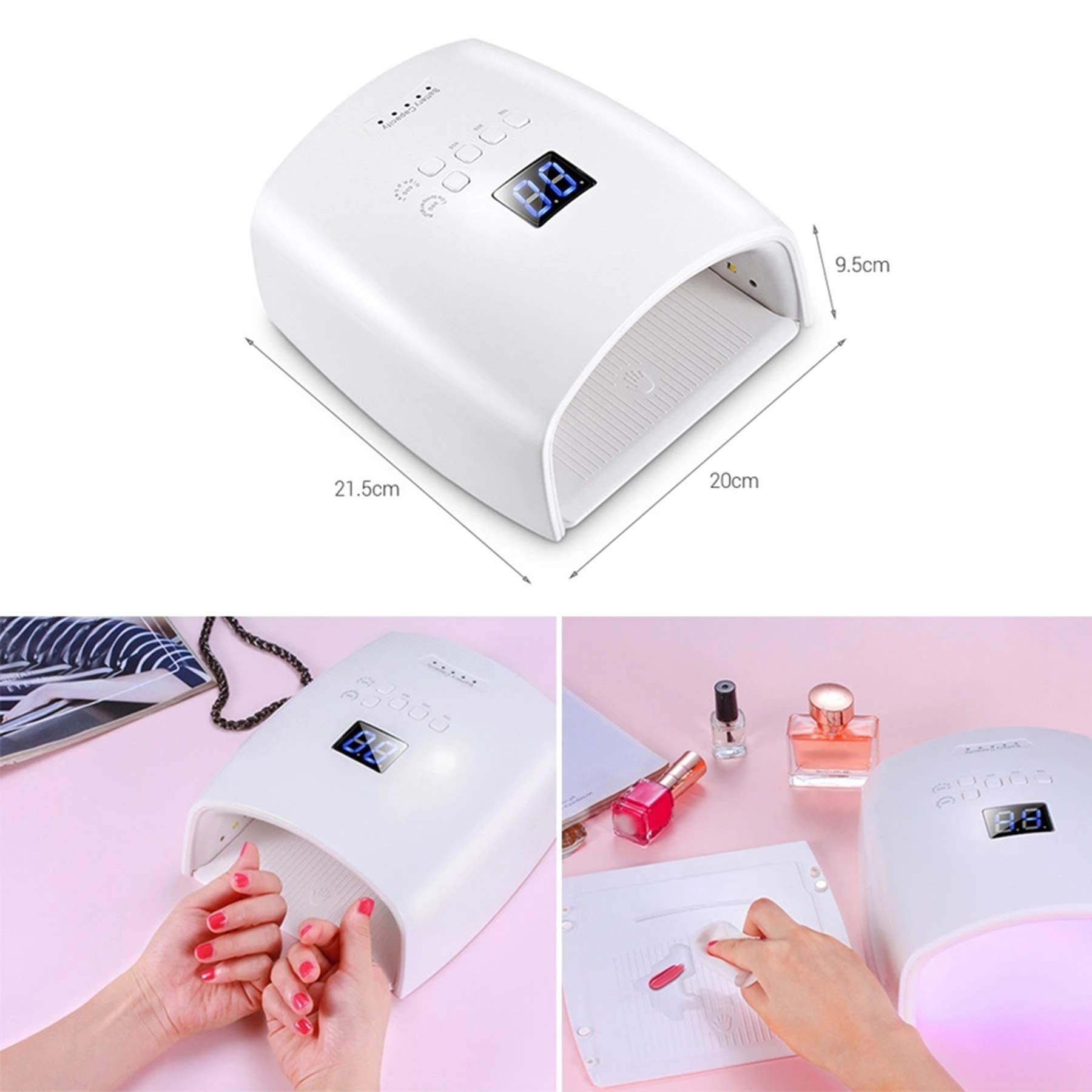 Essiccatore per lampada per unghie in gel ricaricabile da 48 W - Batteria da 7800 mAh Portatile Cordless 5 Timer Impostazione Lampada per fotopolimerizzazione a LED UV per gel e smalto normale per s