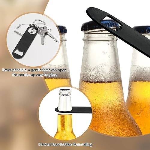 Miniatura 3 de ZCYSRLQIN 24 abridores de botellas planos de 4.9 x 1.18 pulgadas, abridor de botellas de cerveza de acero inoxidable negro, hoja de barra
