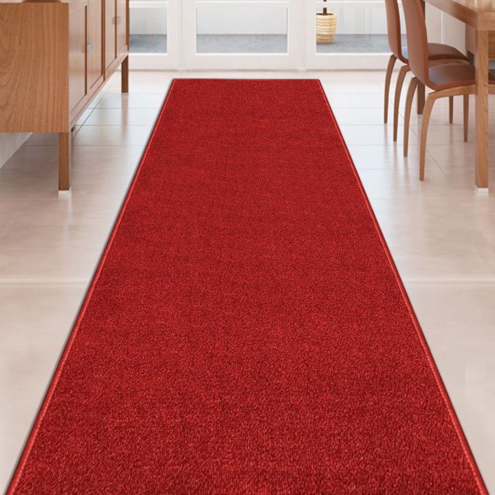 RED Solid Plain Rubber Backed Non-Slip Hallway Stair Kitchen Runner Rug Carpet 22in X 4ft