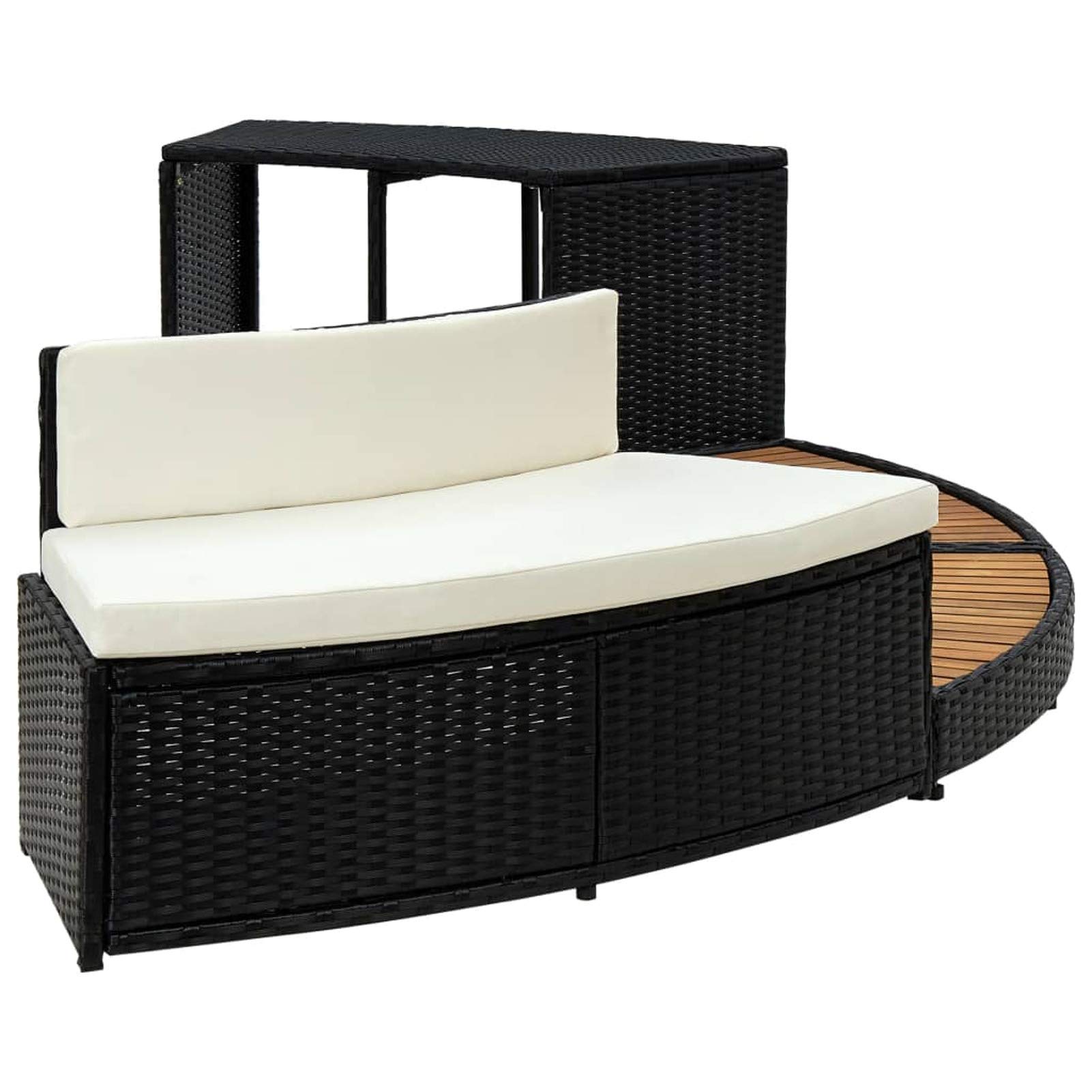 JUDYY Umrandung, Poolumrandung Rund, Pool Verkleidung, Outdoor Umrandung, Schwarz Poly Rattan und Akazienholz