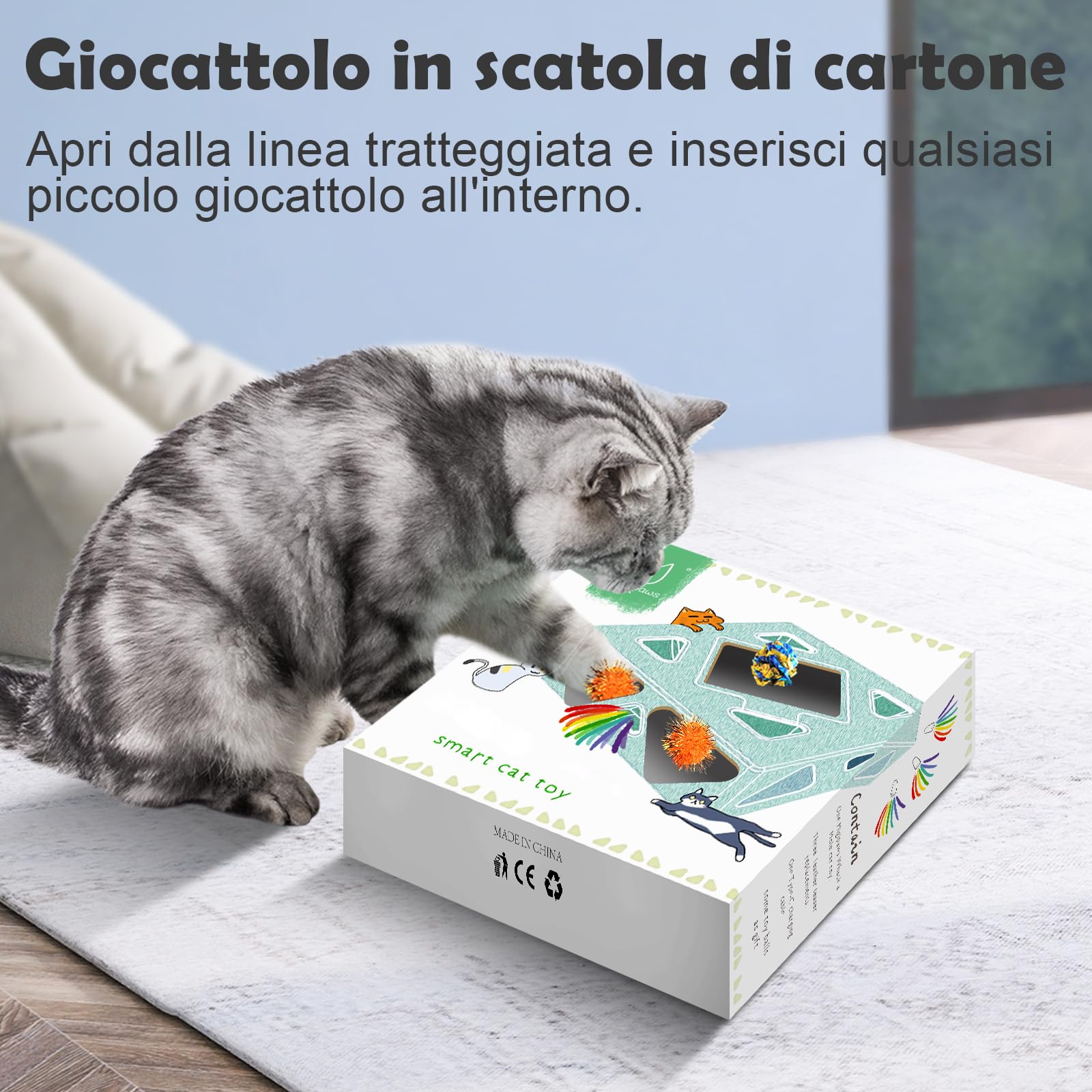 Migipaws Giocattolo per gatti, 3 in 1 giocattolo interattivo automatico con 7 fori per topi, giocattolo stimolante ultra divertente per gatti domestici, ricaricabile tramite USB, 4 piume