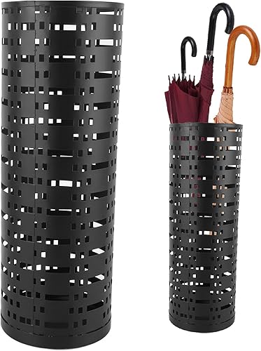 Yosoo Soporte de paraguas de metal negro, diseño hueco que ahorra espacio a prueba de óxido, elegante soporte para paraguas para entrada