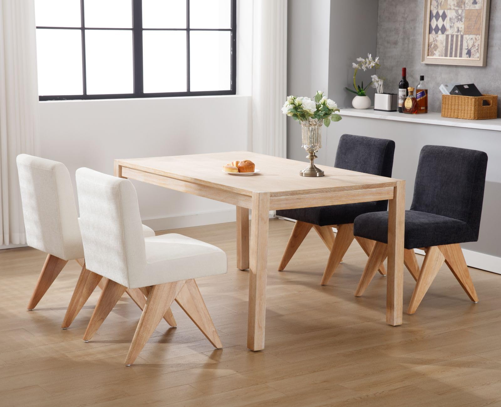 Ya-Home Set di 2 Sedie da Pranzo in Tessuto con Gambe in Legno, Beige
